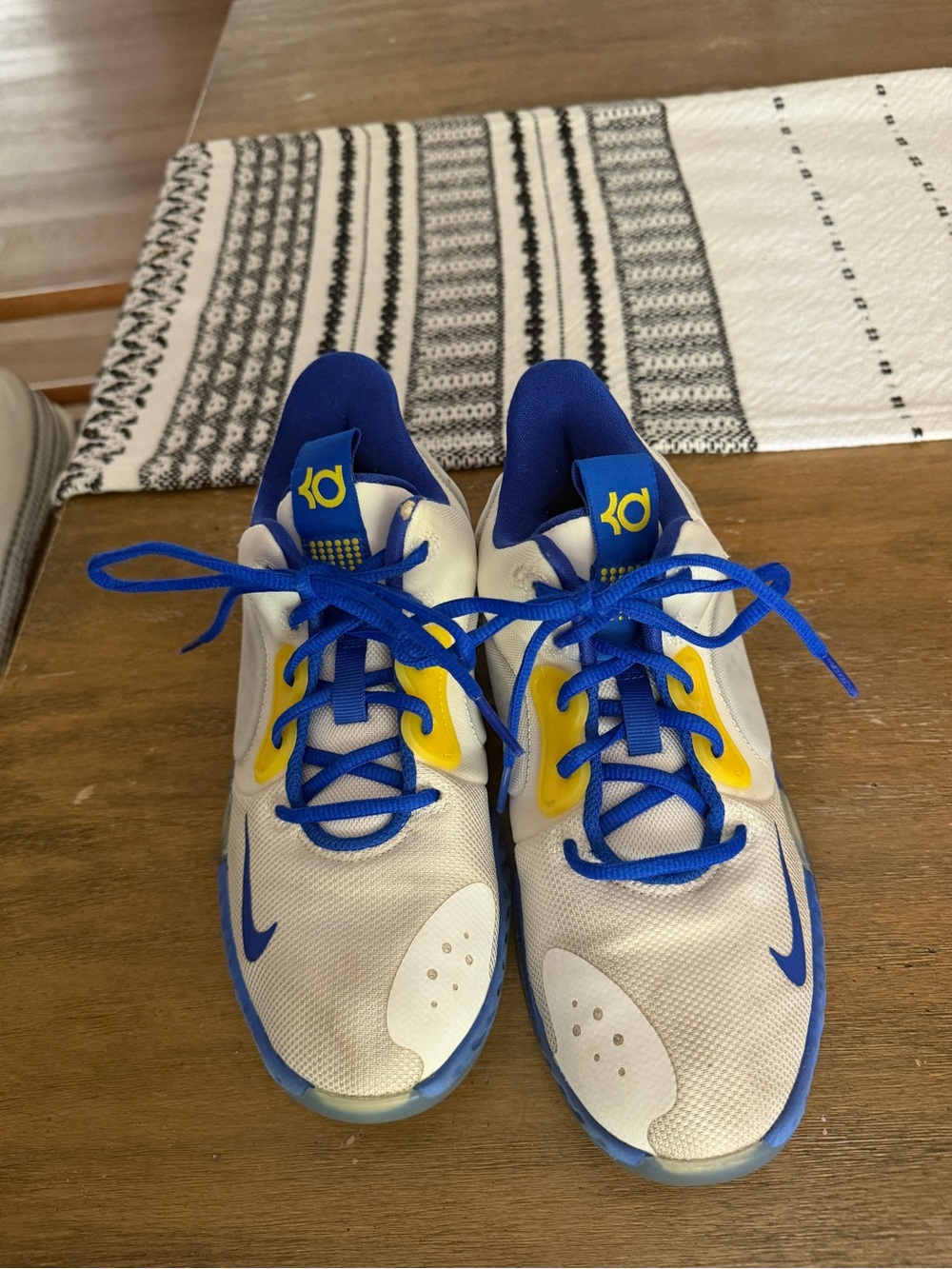 Nike KD Kids Basketball Shoes - White / Blue / Yellow - Youth 5Y
